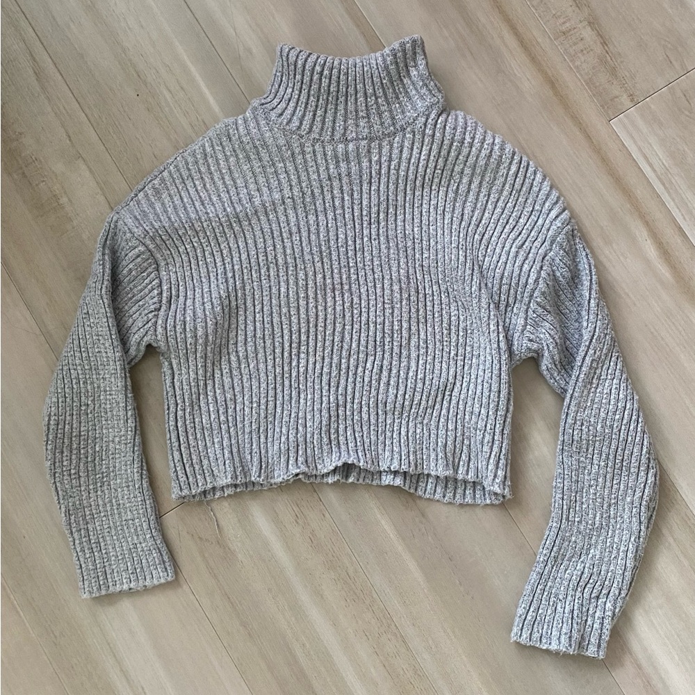 Garage Ribbed Gray Turtleneck Sweater